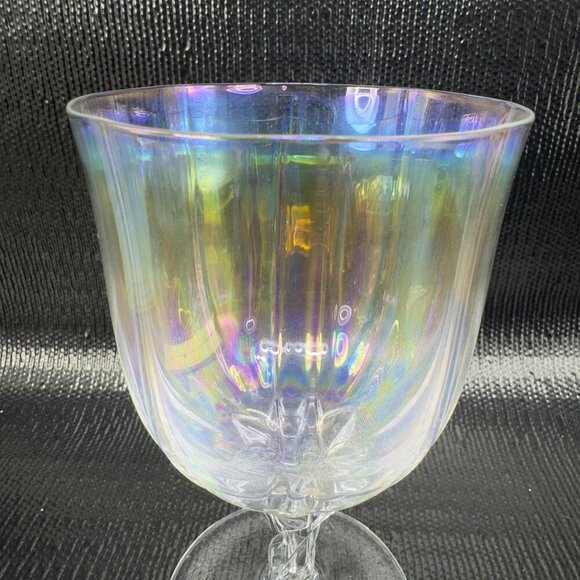 Vintage Iridescent Glass Footed Glasses Cups Drinking Goblets Twisted Stem Set 2 - Picture 8 of 11
